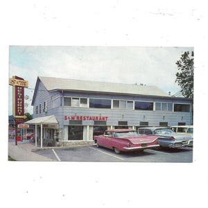 Jaren 1960 Ansichtkaart van S & M Restaurant, Gatlinburg, Tennessee, Unposted, Travel Souvenir, Old Car Photo, Great Smoky Mtn