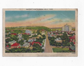 1940s Linen Postcard of Mineral Wells, Texas, Unposted but Hand Written Message, Famous for Mineral Water, 3.5 x 5.5 In., Travel Souvenir