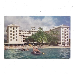 Cartolina dell'hotel Moana, Leis, Honolulu, Hawaii, Non pubblicato, Spiaggia di Waikiki, Souvenir di viaggio, 50esimo stato, Hotel più antico della storia delle Hawaii, Upcycle