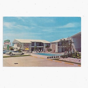 1960er Postkarte von Malaga Motel, Cape Coral, Florida, Unposted, Reise Souvenir, von California Color Fotos, 5-stellige Telefonnummer