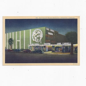 1940er Leinen Postkarte von Earl Carroll Theatre-Restaurant, Hollywood, Kalifornien, ungepostet, Reise Souvenir, On Sunset Blvd