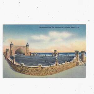 Carte postale en lin des années 1940 de l’amphithéâtre de Daytona Beach, Floride, Band Shell, Théâtre en plein air, Non posté, Souvenir de voyage,