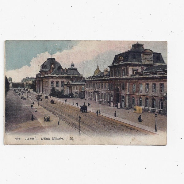 Early 1900s Postcard of The Military School or L'Ecole Militaire, Paris France, Unposted but with Writing, Tinted, Levy Fils & Co., Travel