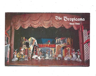 Tropicana Hotel Show Time Postcard, Las Vegas, Nevada, 1960s, Unposted, Monteproser's Revue, Travel Souvenir, Upcycle Scrapbook Supply