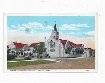 1930s Postcard of Central Presbyterian Church (First), Amarillo, Texas, Unposted, Travel Souvenir, C.T. American Art, Historical Register