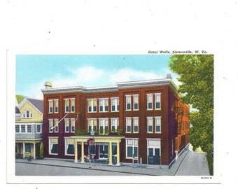 1950s Postcard of Hotel Wells, Sistersville, West Virginia, Unposted with Writing, Travel Souvenir,