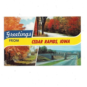 1960er Postkarte von Iowa, Grüße von, Unposted, 4 Ansichten, Herbstfarben, Interstate, Ländlich, Reise Souvenir Ephemera