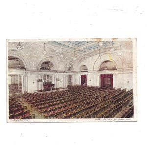 Carte postale photo teintée antique des années 1920 de l’hôtel Statler Assembly Room, Cleveland, Ohio, non postée, années folles