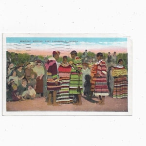Pocztówka ślubna Seminole z 1936 r., Fort Lauderdale, Floryda, wysłana z wiadomością, znaczek 1 cent, pewne uszkodzenia, pamiątka z podróży, recykling