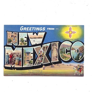 1940 New Mexico Linen Postcard, Color Banner Style, Unposted, Sunshine State, J R Willis, Travel Souvenir Ephemera