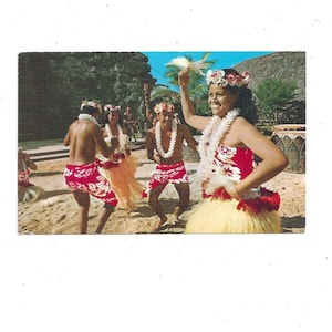 Cartolina del Centro Culturale Polinesiano alle Hawaii del 1977, pubblicata con messaggio, francobollo da 13 centesimi, danza tahitiana, Tamure, souvenir di viaggio