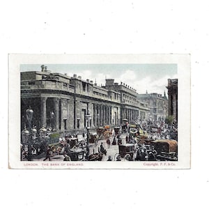 Late jaren 1800 Ansichtkaart van The Bank of England, Londen, Victoriaanse tijdperk Street Scene, Tinted, F. F. & Co., Unposted, Royalty