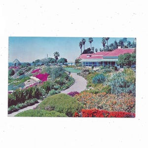 Victor Hugo Inn Postkarte in Laguna Beach, Kalifornien, aus den 1950er Jahren, nicht gepostet, Blumengärten, Reiseandenken, Upcycle-Sammelalbum