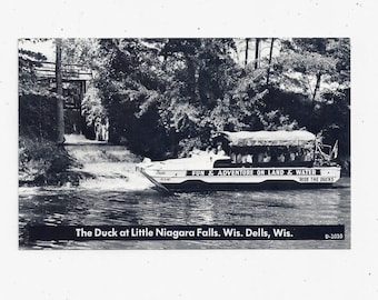 1960s Postcard of The Duck at Little Niagara Falls, Wisconsin Dells, Black & White Photo, Unposted, Travel Souvenir, Land and Water