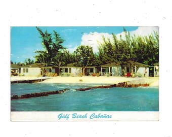 1958 Postcard of Gulf Beach Cabanas, Treasure Island, St. Petersburg, Florida, Posted w/ Two, 2 Cent Stamps Souvenir