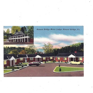 1930-1940s Linen Postcard of Natural Bridge Motor Lodge, US 11, Virginie, Non posté, Souvenir de voyage éphémère, Tichnor