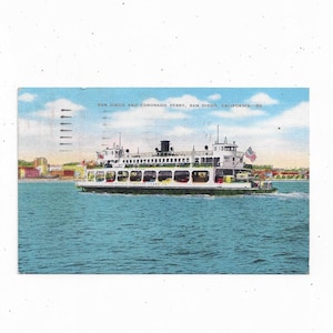 1949 San Diego & Coronado Ferry Boat Postcard, Kalifornia, Wysłana z wiadomością, Znaczek 1 Cent, Srebrny sznur, Pamiątka z podróży, Połowa wieku CA