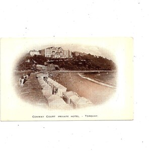 Cartão postal antigo de Conway Court, Torquay, Inglaterra, início de 1900, hotel, praia, preto, foto branca, não publicado, britânico