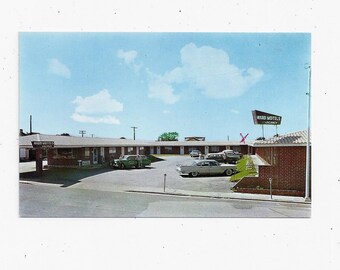 Ward Motels Postcard, New Smyrna Beach, Florida, Unposted with Writing, Beach Travel Souvenir, Upcycle Scrapbook Supply, 1950s, Mid Century