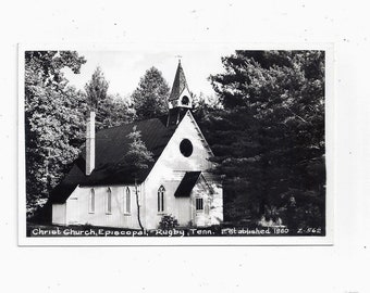 1950s Rugby Christ Church Episcopal Postcard, Tennessee, Victorian Era Episcopal Church, Unposted, Black White Photo