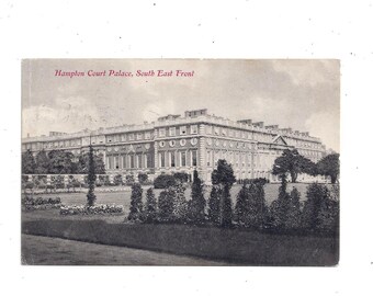 Vykort från 1906 av Hampton Court Palace, sydöstra fronten, London, England, postat med ett penny-frimärke, franskt meddelande,