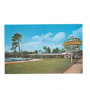 1960er Jahre Postkarte von Coral Lodge Hotel & Restaurant, Jacksonville, Florida, ungepostet, Vintage Travel Souvenir,