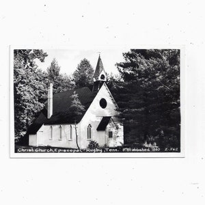 1950s Rugby Christ Church Episcopal Postcard, Tennessee, Victoriaanse Tijdperk Episcopal Church, Unposted, Zwart Wit Foto