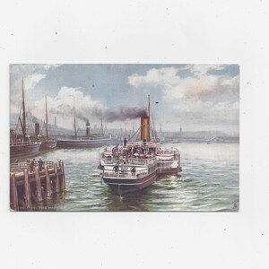 Carte postale Oilette du port du début des années 1900, Belfast, Irlande, Non postée, Souvenir de voyage, Raphael Tuck & Sons, Navires et bateaux, TriColor