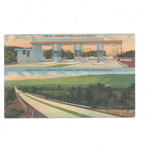 Cartão postal de linho da Pennsylvania Turnpike Toll Gate, Irwin & Carlisle Booth, Straight Stretch Thru Cumberland Valley, lembrança de viagem, não publicado