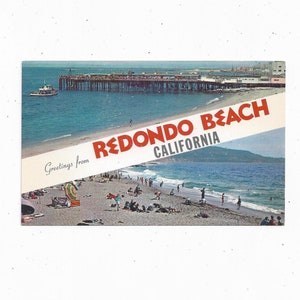 Postal de Redondo Beach, California, 2 vistas, década de 1970, sin publicar, material de regalo y material reciclado para álbumes de recortes, Pleasure Pier, Fisherman's Wharf