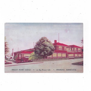 Carte postale Breezy Point Lodge, Big Pelican Lake, Brainerd, Minnesota, sans envoi, des années 40, offre de recyclage de scrapbooking, lieu de villégiature