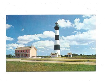Bodie Island Lighthouse Postcard, Cape Hatteras National Seashore, North Carolina, Unposted, Travel Souvenir, From 1950s, Scrapbook Upcycle