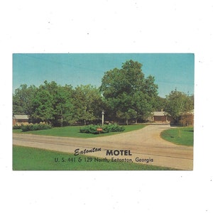 1950er Postkarte von Eatonton Motel, Georgia, Unposted, Home of Uncle Remus, US 441 &129, Reise Souvenir Ephemera