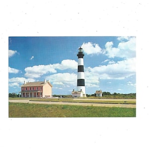 Postal del faro de Bodie Island, Costa Nacional de Cabo Hatteras, Carolina del Norte, Sin publicar, Recuerdo de viaje, De la década de 1950, Reciclaje de álbumes de recortes