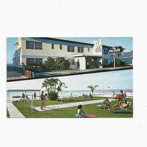 50er Jahre Postkarte von Anker Motel, Madeira Strand, St. Petersburg, Florida, Ungepostet, 2 Ansichten, Strand Reise Souvenir,