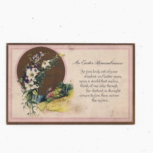 Easter Remembrance Greeting Postcard, Unposted, Early 20th Century, Features Lilies, Gold Accents, Verse