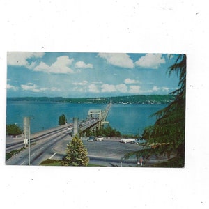 Cartão postal da década de 1950 da ponte flutuante, Lago Washington, Seattle, não publicado, pub. por CP Johnston Co., 3,5 x 5,5 polegadas,