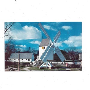 Cartão-postal do moinho de vento de Robertson em Williamsburg, Virgínia, não publicado, da década de 1950, antes da mudança, lembrança, cidade histórica, álbum de recortes reciclado