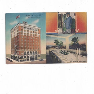 Carte postale Hotel Yancy, Grand Island, Nebraska, Lincoln Highway, linge de maison des années 40, non emballé, 3 vues, cadeau souvenir de voyage, carte postale upcycle
