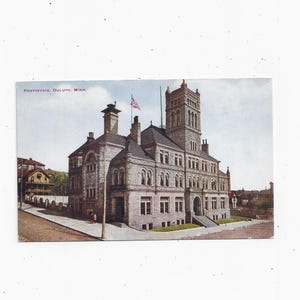 Postal de principios del siglo XX de la oficina de correos de EE. UU. en Duluth, Minnesota, sin enviar por correo, antiguo recuerdo de viaje, álbum de recortes reciclado, impresionante edificio.