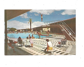 The Sands Hotel Postcard, Las Vegas, Nevada, 1960s, Unposted, Pool Area View, High Diver, Travel Souvenir, Upcycle Scrapbook Supply