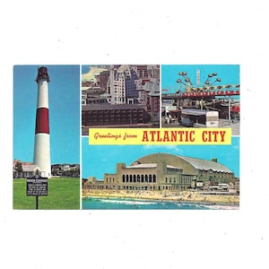 1972 Atlantic City Postcard, Nueva Jersey, Absecon Lighthouse, Boardwalk, Convention Hall, Unposted, Travel Souvenir,