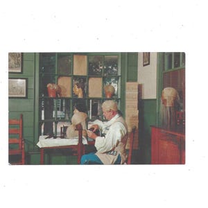 Cartão postal da loja Perukemaker, Williamsburg, Virgínia, não publicado, da década de 1950, fabricante de perucas, lembrança de viagem, cidade histórica, álbum de recortes de upcycle