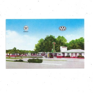 Blümchen Cottage Postkarte, Deland, Florida, unbeschriftet mit Schrift, Strandreisen, Souvenir, Upcycle-Sammelalbum, aus den 1950er Jahren, Mid Century