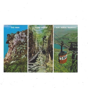 Cartão postal Franconia Notch, Montanhas Brancas, New Hampshire, 3 vistas, não postado, lembrança de viagem, velho, Flume Gorge, bonde, da década de 1970