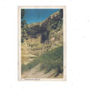 Montezuma Castle Linen Postcard in Prescott, Arizona, Unposted, Indian Ruins National Monument, Travel Souvenir, Max Kegley Co.