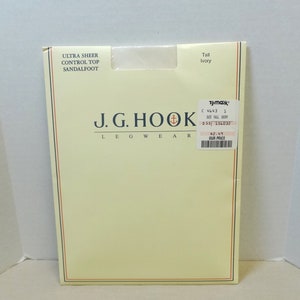 1993 Ultra Sheer Pantyhose Stockings in Ivory by J. G. Hook, Size Tall, Control Top, Sandalfoot, Unopened Package, Vintage Clothing Hosiery
