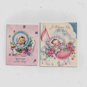 Zwei, 1950er Jahre Baby-Geschenk Grußkarten, von einer künstlerischen Karte & unbekannt, Mid Century Ephemera, Scrapbooking, Upcycle Versorgung
