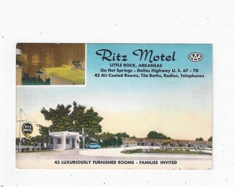 Ritz Motel Linen Postcard, Little Rock, Arkansas, From 1940s, Unposted, 2 Views, Travel Souvenir, Upcycle Scrapbook Supply, US 67 70