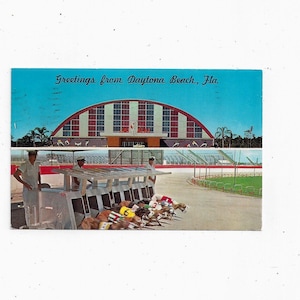 1966 Daytona Beach Postkarte von Jai Alai & Dog Racing, Split View, Florida, Mit 4 Cent Stempel, Handgeschriebene Botschaft, Reise Souvenir